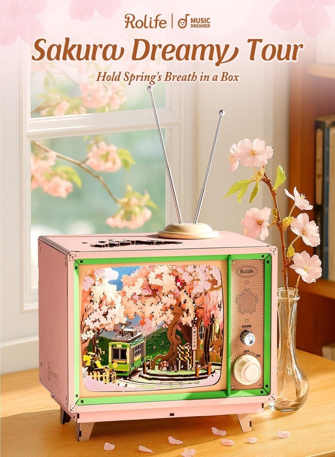 Rolife 3D Wooden Puzzles for Adults DIY Book Nook Kit 16" Japanese Cherry Blossom Music Box Toy Building Set Home Decor Gifts for Girls Boys Adults (Sakura Dreamy Tour) - Image 3